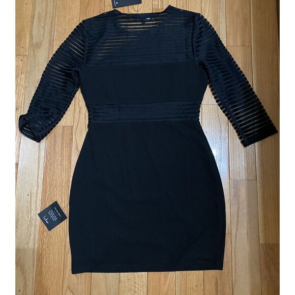 Lulu's Black Dress Sheer Sleeves and Waist Size M NWT - Picture 2 of 12